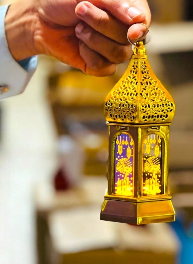 صندوق العاب 3 قطع من مصابيح LED المضيئة لزينة رمضان فانوس رمضان مبارك باللون الذهبي - Image 3