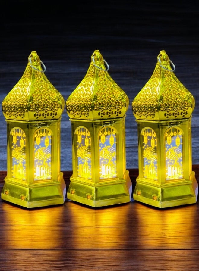 صندوق العاب 3 قطع من مصابيح LED المضيئة لزينة رمضان فانوس رمضان مبارك باللون الذهبي - Image 5