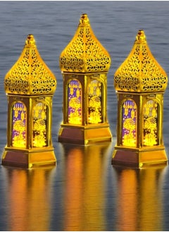 صندوق العاب 3 قطع من مصابيح LED المضيئة لزينة رمضان فانوس رمضان مبارك باللون الذهبي  - Image 2