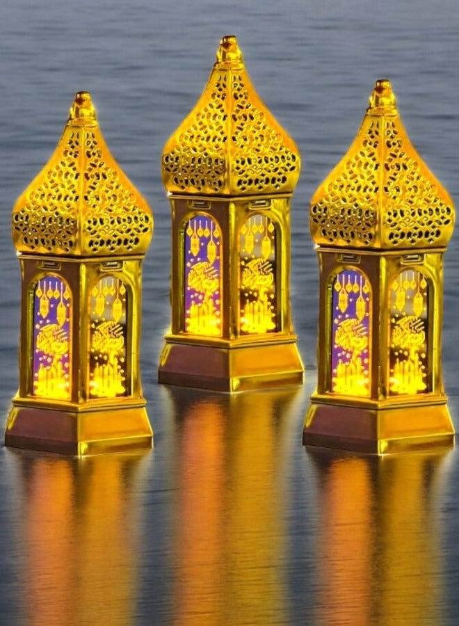 صندوق العاب 3 قطع من مصابيح LED المضيئة لزينة رمضان فانوس رمضان مبارك باللون الذهبي - Image 2