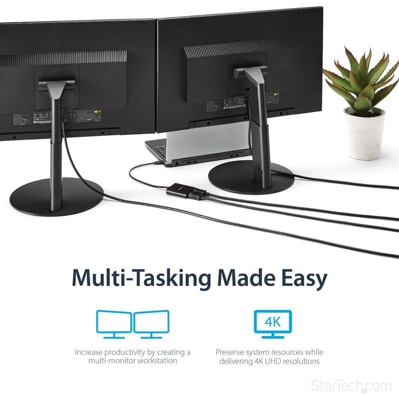 Startech.com StarTech.com USB-C to Dual DisplayPort 1.2 Adapter, USB Type-C Multi-Monitor MST Hub, Dual 4K 30Hz/1080p 60Hz DP Laptop Display Extender / Splitter, Extra-Long Built-In Cable, Windows (MSTCDP122DP)  - Image 5