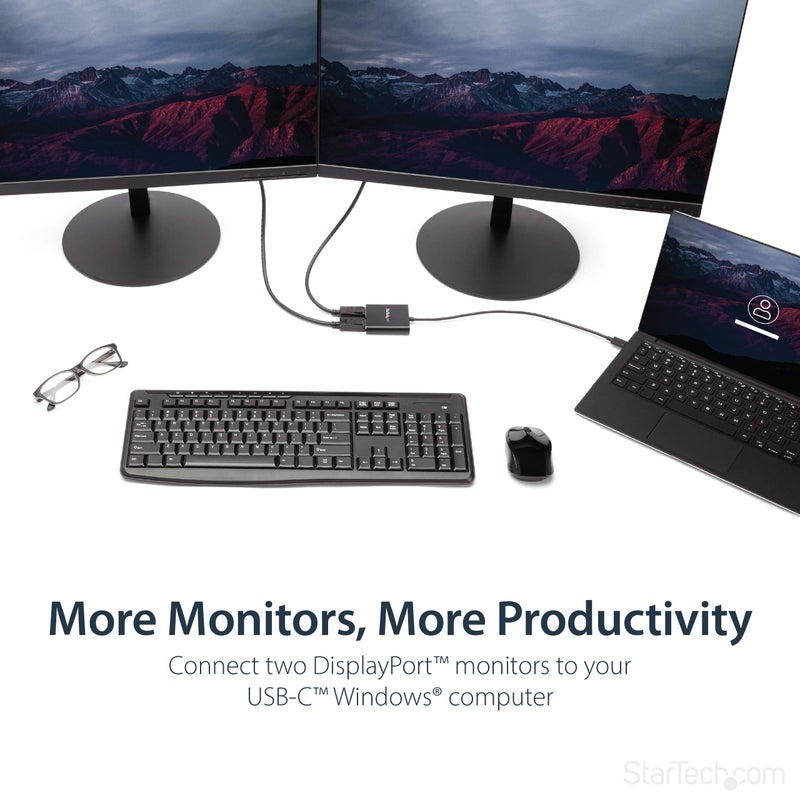 Startech.com StarTech.com USB-C to Dual DisplayPort 1.2 Adapter, USB Type-C Multi-Monitor MST Hub, Dual 4K 30Hz/1080p 60Hz DP Laptop Display Extender / Splitter, Extra-Long Built-In Cable, Windows (MSTCDP122DP)  - Image 3