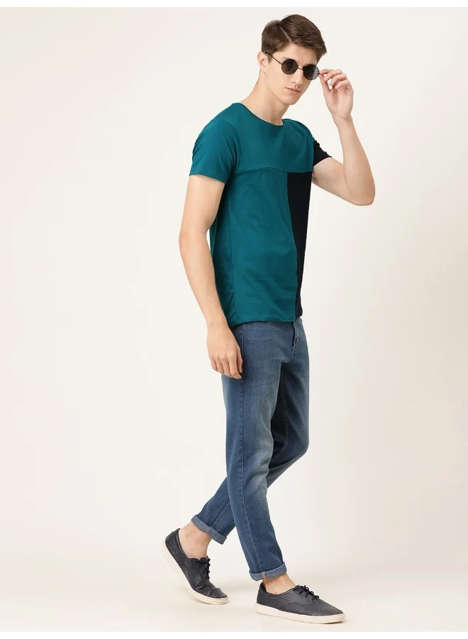 شركة المرآب الهندية Men Slim Fit Casual Colourblocked Round Neck Solid T-Shirt