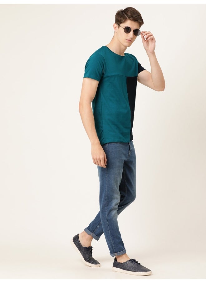 The Indian Garage Co Men Slim Fit Casual Colourblocked Round Neck Solid T-Shirt  - Image 5