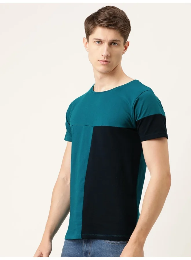 شركة المرآب الهندية Men Slim Fit Casual Colourblocked Round Neck Solid T-Shirt