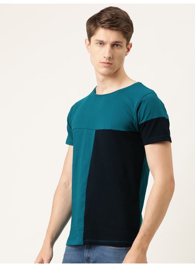 The Indian Garage Co Men Slim Fit Casual Colourblocked Round Neck Solid T-Shirt  - Image 3