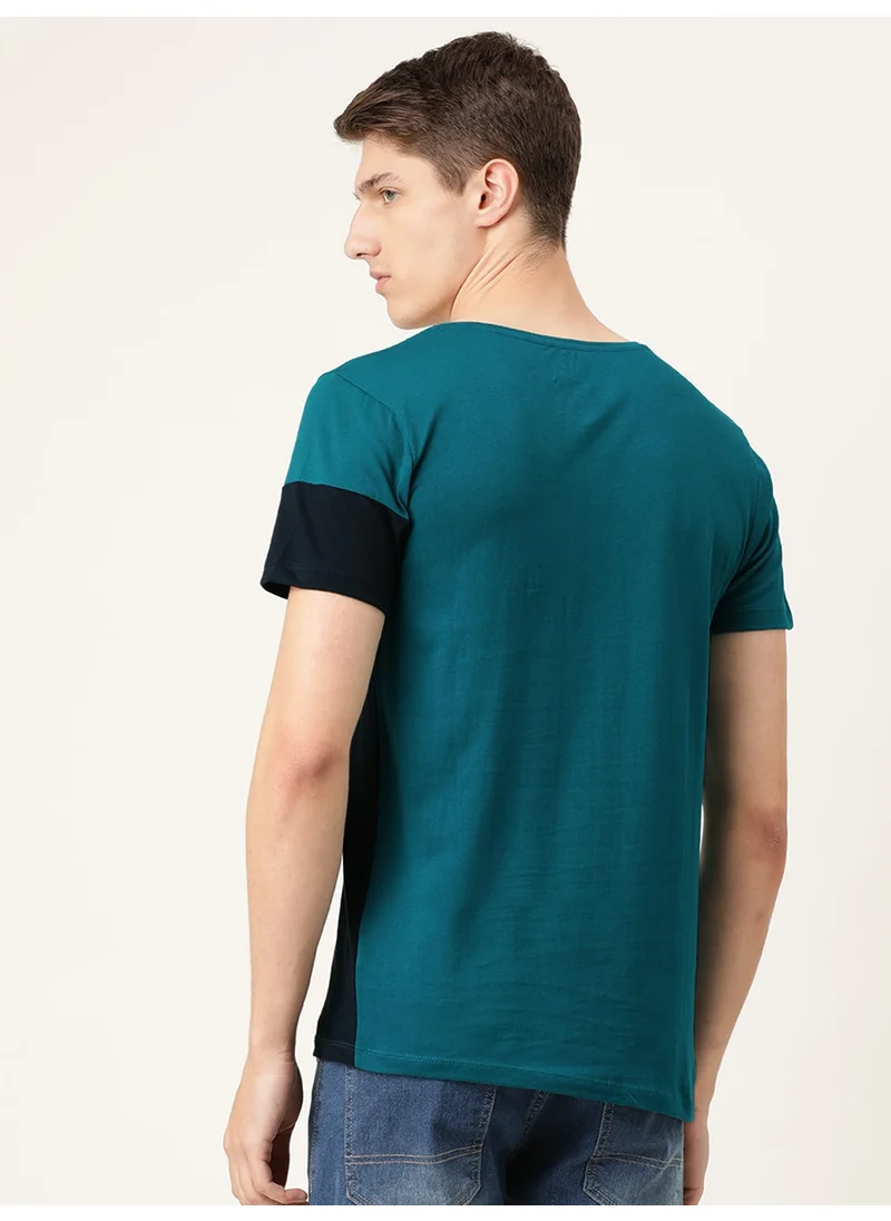 The Indian Garage Co Men Slim Fit Casual Colourblocked Round Neck Solid T-Shirt