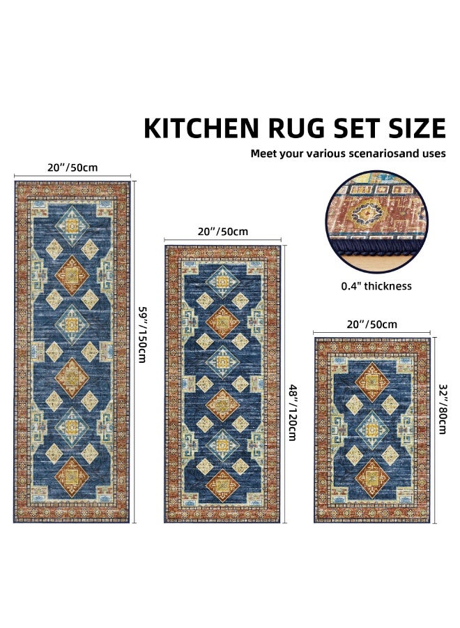 Arabest 100% Non Slip Kitchen Rugs Sets of 3 Washable Boho Kitchen Mats for Floor Vintage Farmhouse Kitchen Rug Soft Runner Rug for Hallway, Laundry Room, Indoor Entryway - Image 2