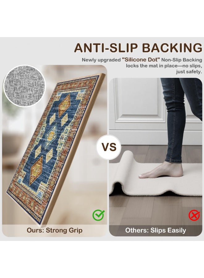 Arabest 100% Non Slip Kitchen Rugs Sets of 3 Washable Boho Kitchen Mats for Floor Vintage Farmhouse Kitchen Rug Soft Runner Rug for Hallway, Laundry Room, Indoor Entryway - Image 3