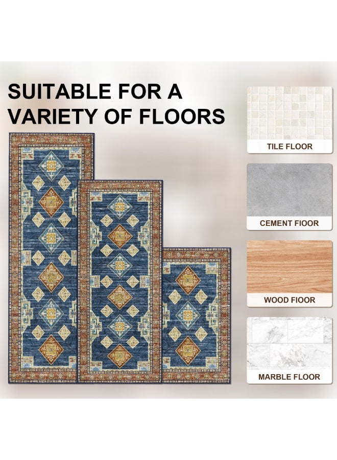 Arabest 100% Non Slip Kitchen Rugs Sets of 3 Washable Boho Kitchen Mats for Floor Vintage Farmhouse Kitchen Rug Soft Runner Rug for Hallway, Laundry Room, Indoor Entryway - Image 4