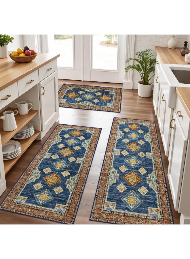 Arabest 100% Non Slip Kitchen Rugs Sets of 3 Washable Boho Kitchen Mats for Floor Vintage Farmhouse Kitchen Rug Soft Runner Rug for Hallway, Laundry Room, Indoor Entryway - Image 1