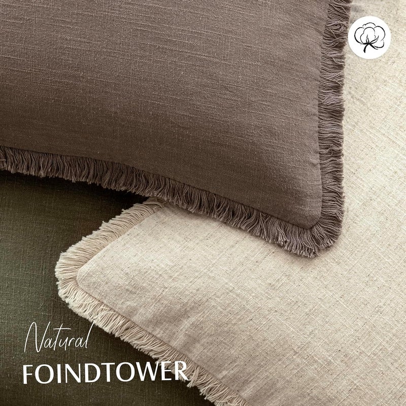 Foindtower Set of 2 Decorative Linen Fringe Throw Pillow Covers Cozy Farmhouse Cushion Cover with Tassels Accent Pillowcase for Couch Chair Sofa Bed Living Room Home Decor,20×20 Inch,Light Coffee - Image 4