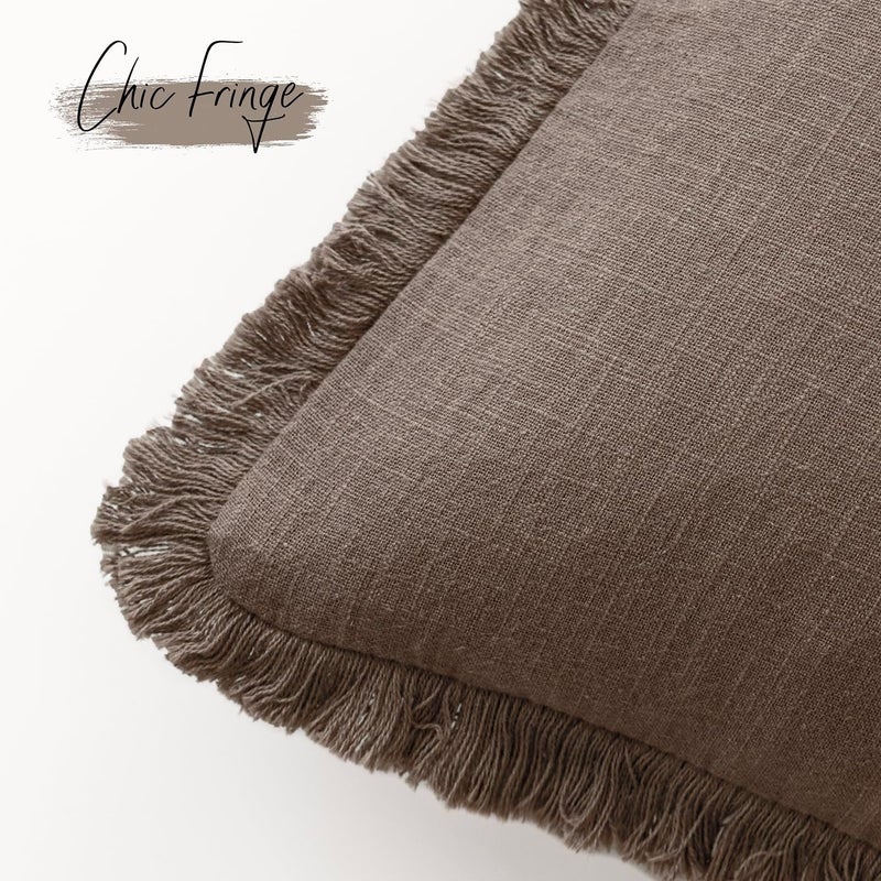 Foindtower Set of 2 Decorative Linen Fringe Throw Pillow Covers Cozy Farmhouse Cushion Cover with Tassels Accent Pillowcase for Couch Chair Sofa Bed Living Room Home Decor,20×20 Inch,Light Coffee - Image 3