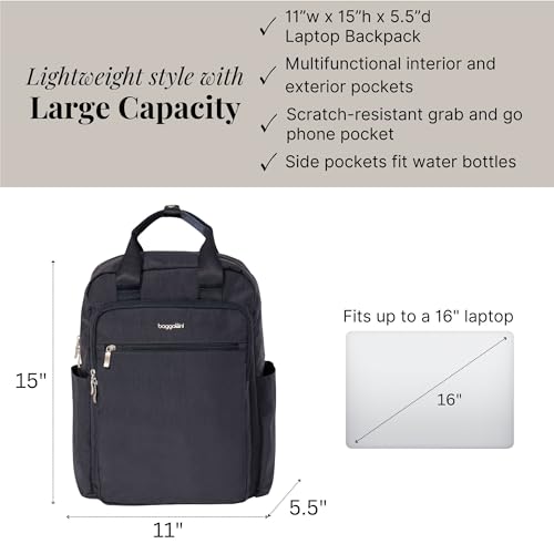 Baggallini Commuter Laptop Backpack - Lightweight 15x11 Travel Backpack w/RFID & Luggage Sleeve - Image 4