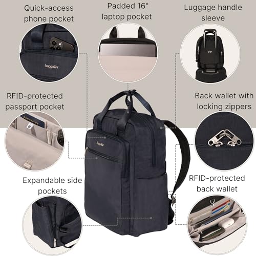 Baggallini Commuter Laptop Backpack - Lightweight 15x11 Travel Backpack w/RFID & Luggage Sleeve - Image 3