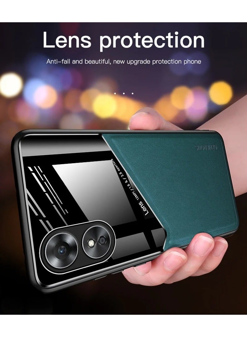 Case Compatible With Oppo Reno 8T 5G Cover Luxury Leather And Glass With Car Magnetic Holder Phone Cover Soft Frame Silicone (Orange) - Image 2