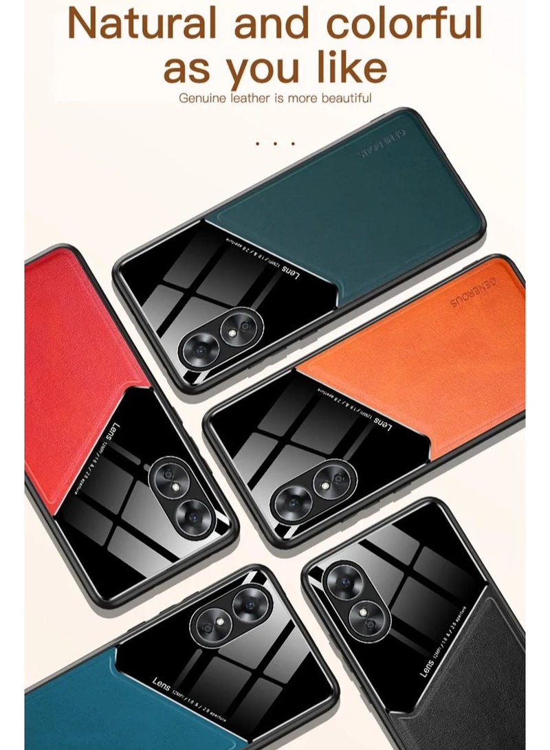 Case Compatible With Oppo Reno 8T 5G Cover Luxury Leather And Glass With Car Magnetic Holder Phone Cover Soft Frame Silicone (Orange) - Image 3