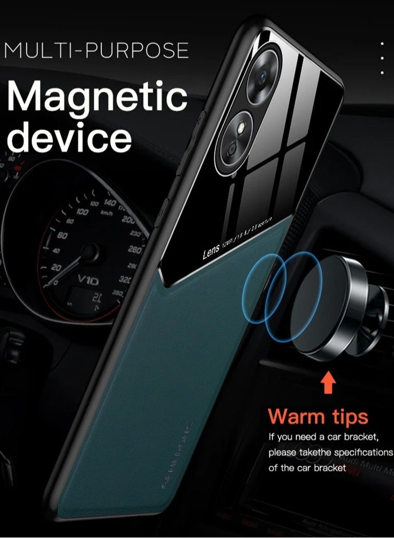 Case Compatible With Oppo Reno 8T 5G Cover Luxury Leather And Glass With Car Magnetic Holder Phone Cover Soft Frame Silicone (Orange) - Image 5