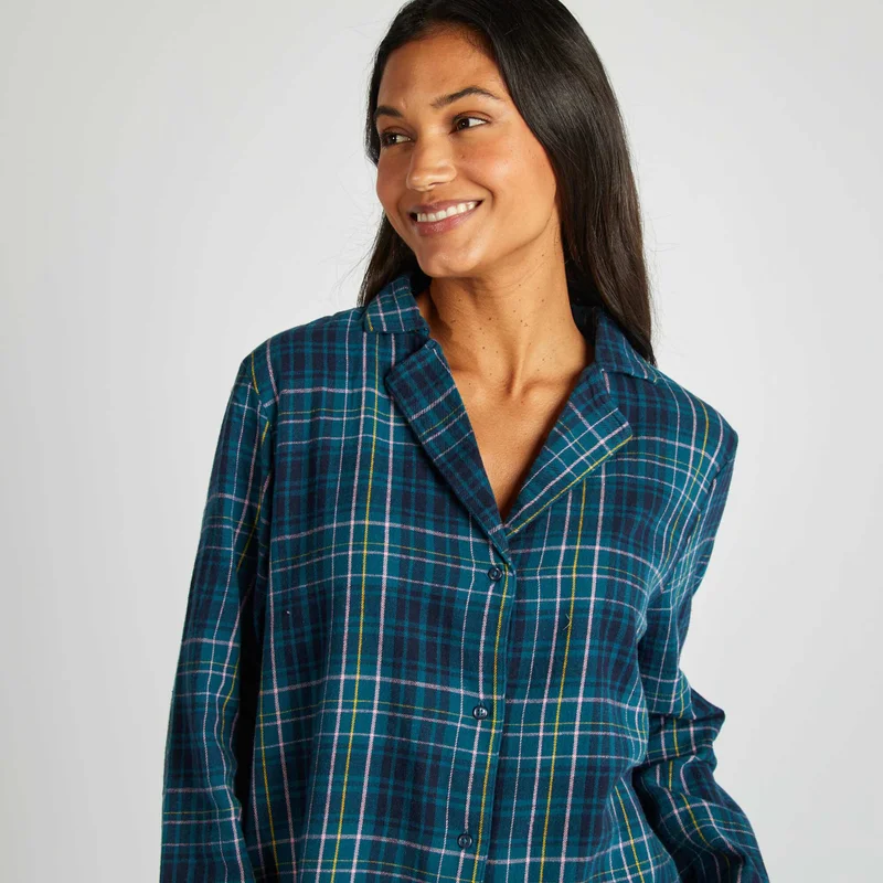 Kiabi Checked Pyjama Shirt + Trousers Set Green