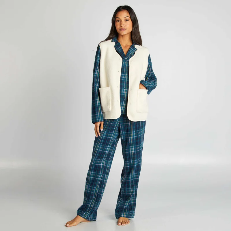 Kiabi Checked Pyjama Shirt + Trousers Set Green