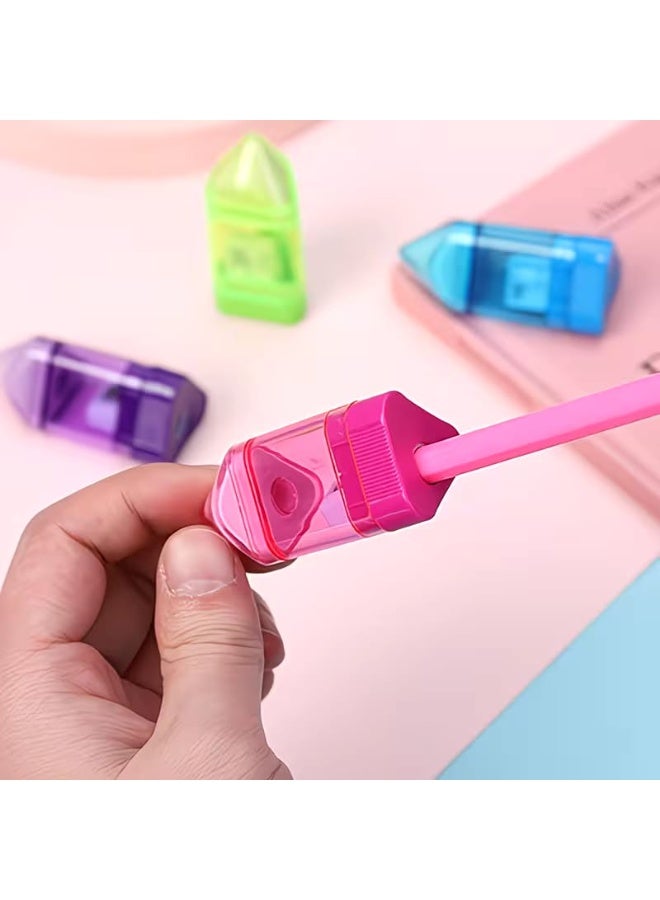 مبراة أقلام رصاص يدوية من 8 قطعة، مع ممحاة - مبراة أقلام تلوين يدوية مثلثة الشكل بفتحة واحدة، مزودة بوعاء وممحاة، مناسبة للمدرسة والمكتب والمنزل - Image 2