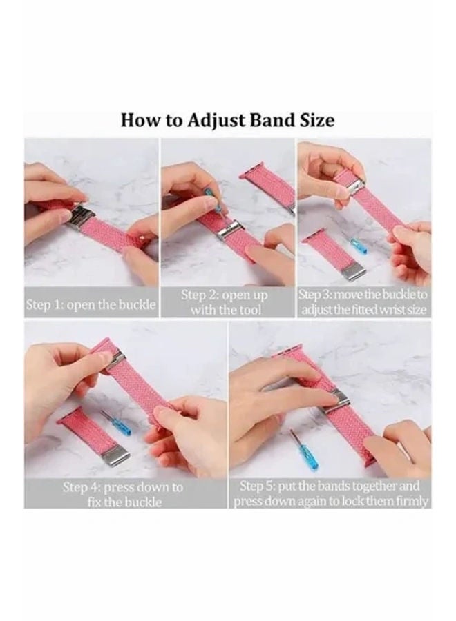 NIBEMINENT Adjustable Braided Elastic Loop Wristband with Buckles For iWatch Series 6/SE/5/4/3/2/1 44-42mm Pink  - Image 2