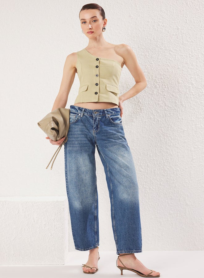 trendyol Blue Normal Waist Barrel Baggy Jeans - Image 1