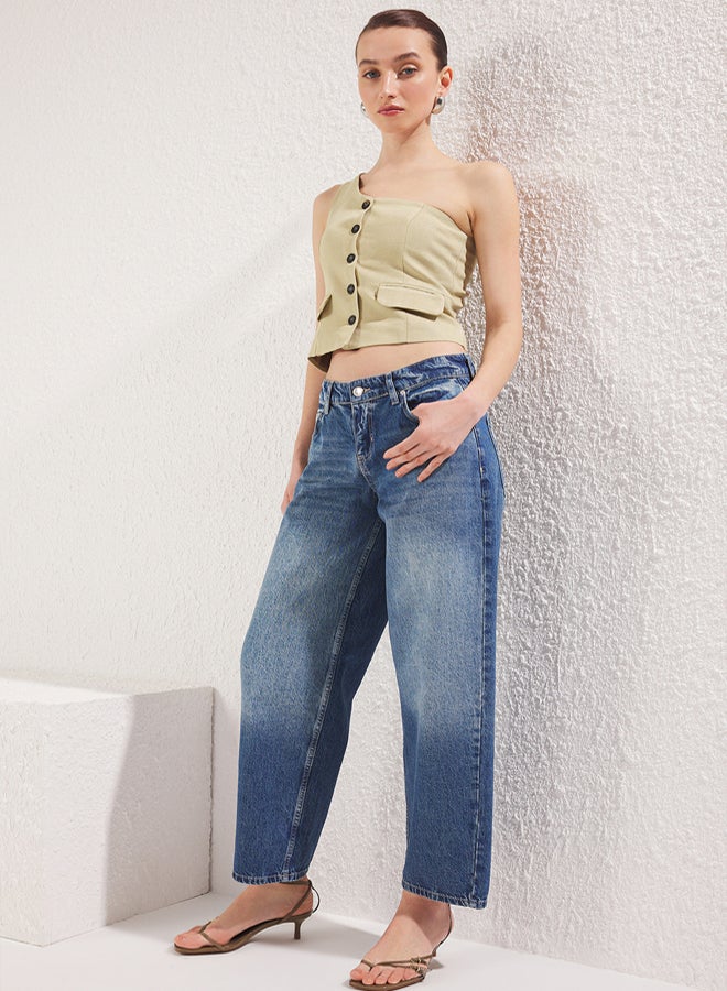 trendyol Blue Normal Waist Barrel Baggy Jeans - Image 2