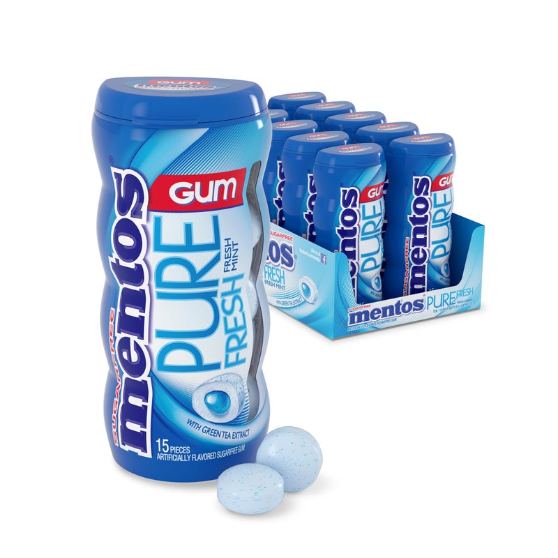 Mentos علكة منتوس بيور فريش خالية من السكر بنكهة النعناع الطازج 15 قطعة زجاجة عبوة كبيرة من 10 - Image 2