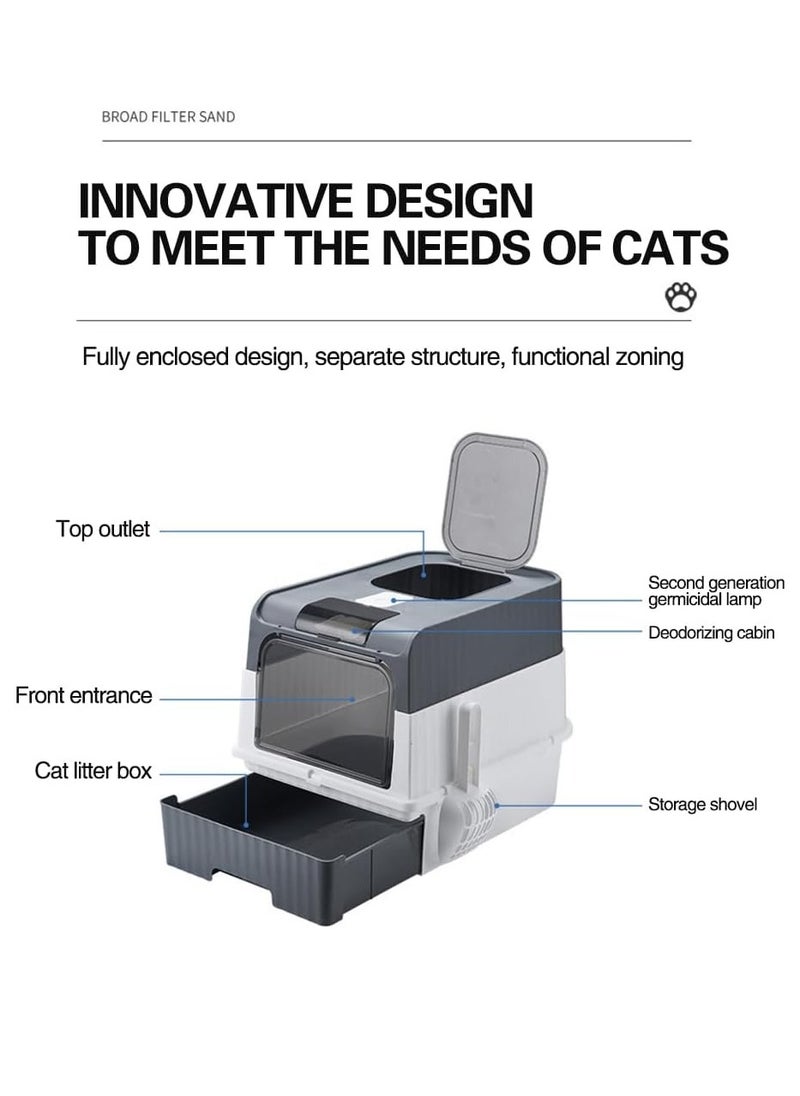 0TO1 TECH Cat Litter Box, Portable Foldable Cat Litter Box with UV,Drawer Type Enclosed Kitty Litter Box,Kitty Litter Box with Cat Litter Scoop  - Image 3
