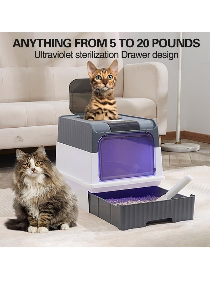 0TO1 TECH Cat Litter Box, Portable Foldable Cat Litter Box with UV,Drawer Type Enclosed Kitty Litter Box,Kitty Litter Box with Cat Litter Scoop  - Image 4