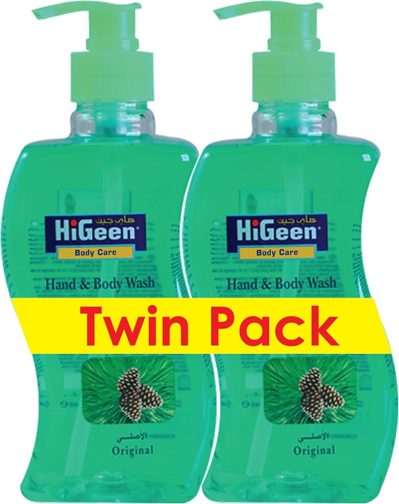 HiGeen Antiseptic Hand & Body Wash With Pump Wavy (Original Pine) 500 ml Twin Pack - Image 1