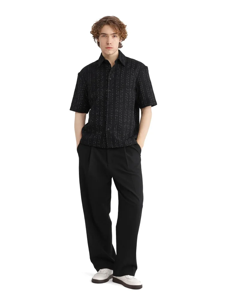 Rare Rabbit Men's Stripe Print Regular Fit Shirt