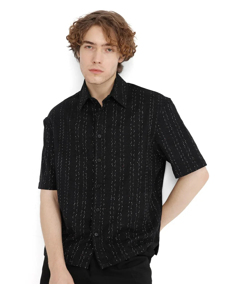 Rare Rabbit Men's Stripe Print Regular Fit Shirt