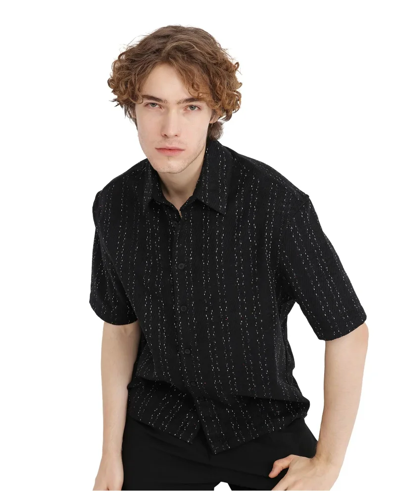 Rare Rabbit Men's Stripe Print Regular Fit Shirt