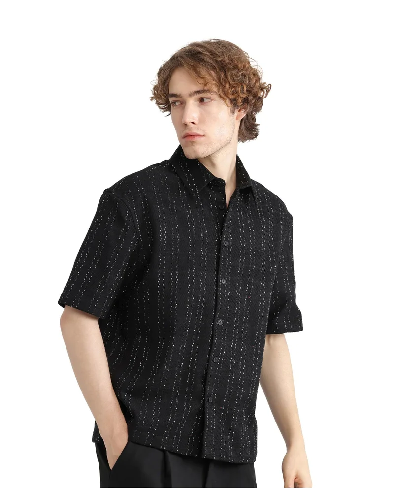 Rare Rabbit Men's Stripe Print Regular Fit Shirt