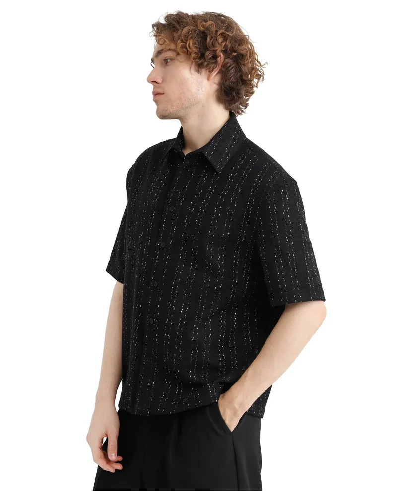 Rare Rabbit Men's Stripe Print Regular Fit Shirt