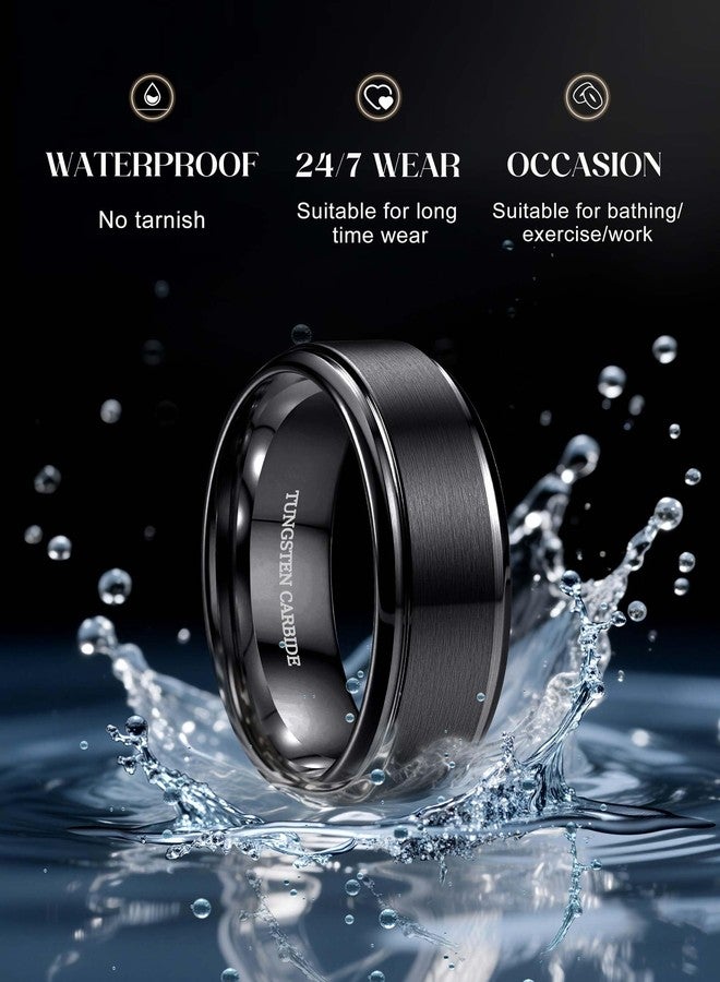 Jstyle 8mm Tungsten Rings for Men Women Hypoallergenic Mens Wedding Band Silver/Black/Gold Engagement Mens Rings, Matte Surface Polished Edge Jewelry Comfort Fit 6-14, Metal, No Gemstone - Image 3