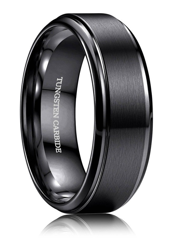 Jstyle 8mm Tungsten Rings for Men Women Hypoallergenic Mens Wedding Band Silver/Black/Gold Engagement Mens Rings, Matte Surface Polished Edge Jewelry Comfort Fit 6-14, Metal, No Gemstone - Image 1