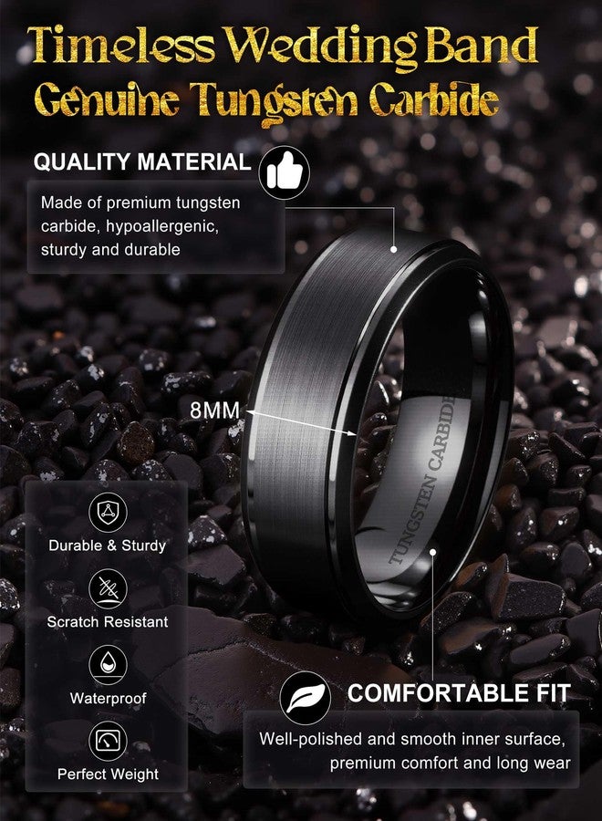 Jstyle 8mm Tungsten Rings for Men Women Hypoallergenic Mens Wedding Band Silver/Black/Gold Engagement Mens Rings, Matte Surface Polished Edge Jewelry Comfort Fit 6-14, Metal, No Gemstone - Image 2