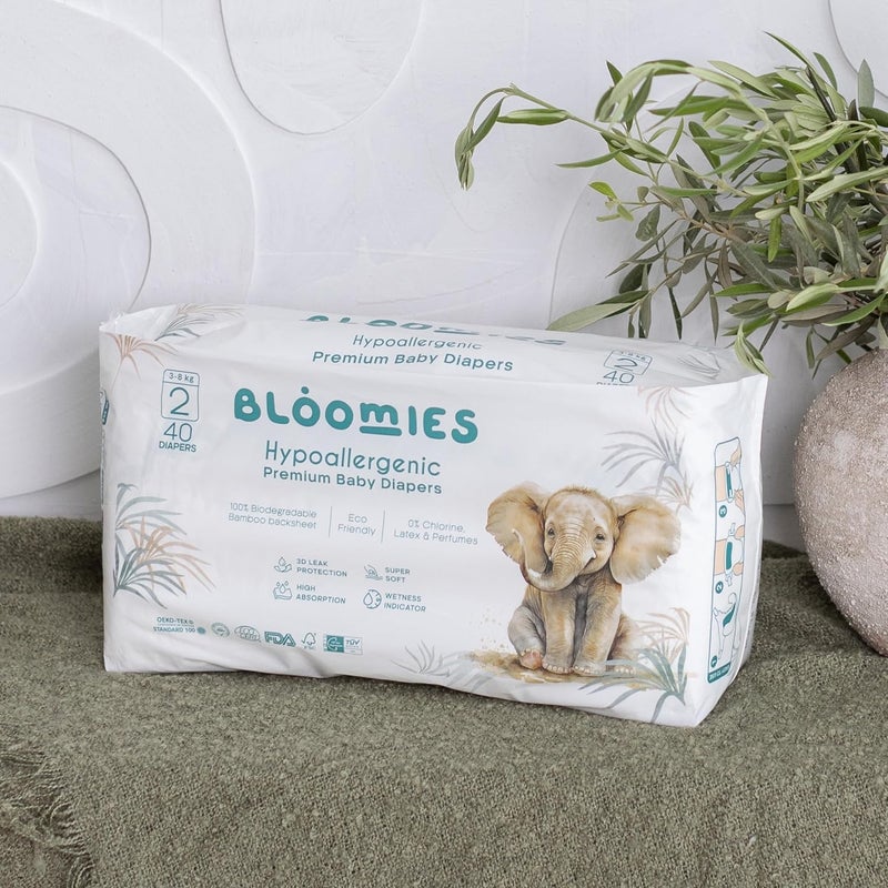 Bloomies Premium Baby Diapers Size 2,3,4, Counts 22,40,66,120, Wetness Indicator Eco-friendly and Hypoallergenic Ultra-soft Nappy Diaper Skin Friendly, Leakage Protection,100% Organic Natural Bamboo - Image 5