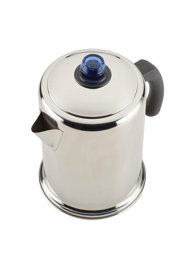 Farberware - Farberware Classic Stainless Steel Coffee Percolator, 12 Cup, Silver with Glass Blue Knob, 7.28"D x 8.86"W x 10.83"H - Image 1