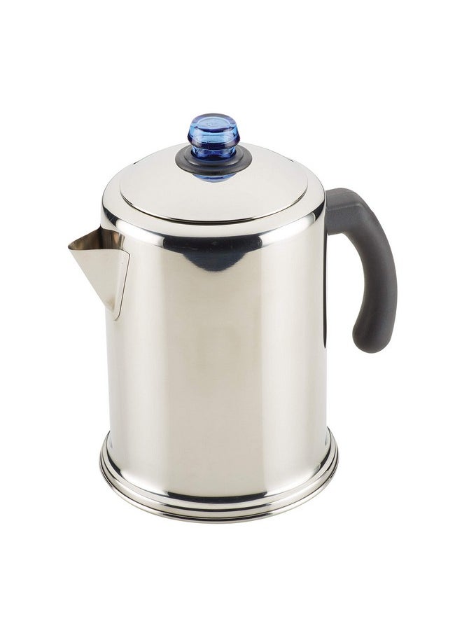 Farberware - Farberware Classic Stainless Steel Coffee Percolator, 12 Cup, Silver with Glass Blue Knob, 7.28"D x 8.86"W x 10.83"H - Image 1