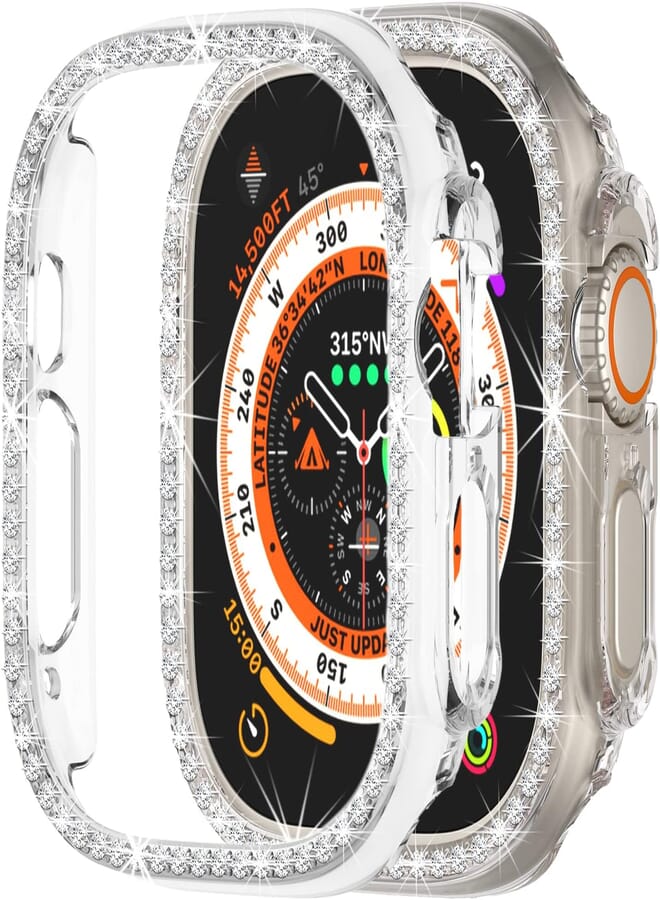 Yrzper Compatible with Apple Watch Ultra 2 /Apple Watch Ultra 49mm Bling Diamond Case PC Bumper Protective Cases Women Girls Crystal Shining Rhinestone Cases Smartwatch Accessories Case (Clear)