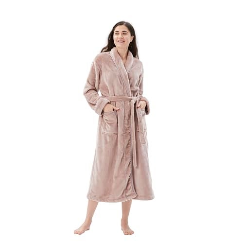COOVA Premium Robe for Women – Plush Soft Robe, Fluffy, Warm, Long Fleece Bathrobe,Medium Taupe - Image 1
