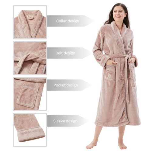 COOVA Premium Robe for Women – Plush Soft Robe, Fluffy, Warm, Long Fleece Bathrobe,Medium Taupe - Image 5