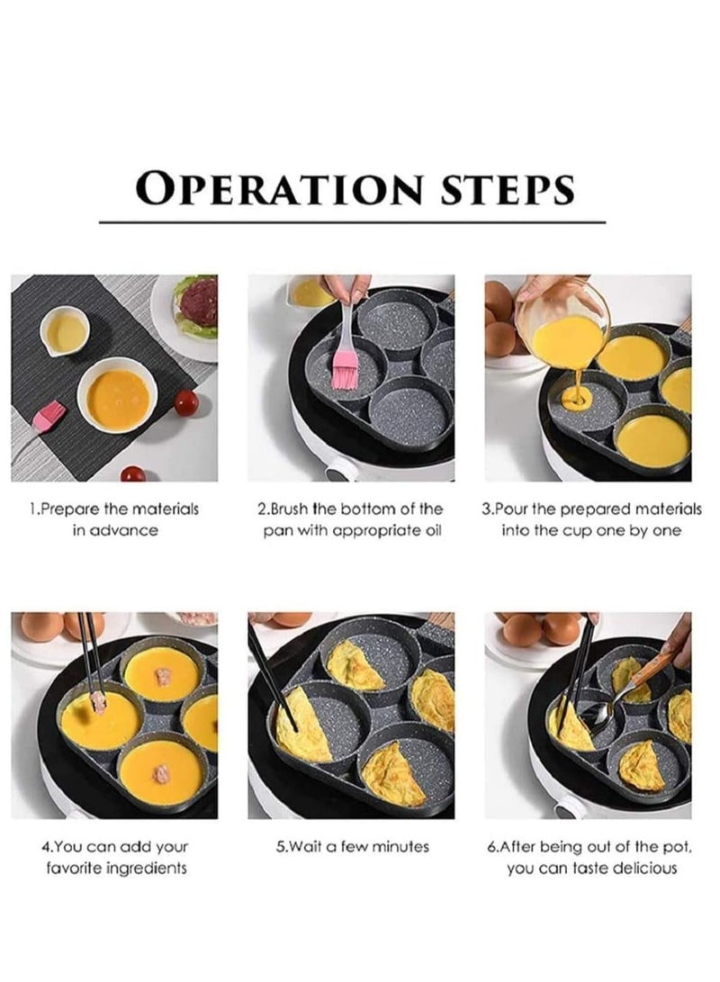 4 Hole Omelet Pan for Burger Eggs Ham Pancake Maker Wooden Handle Frying Pot Non-Stick Cooking Breakfast(BLACK)(HEAVY DUTY) - Image 4