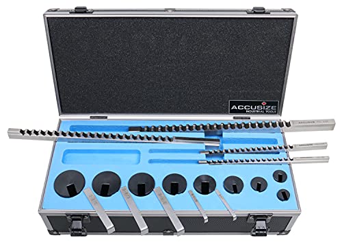 Accusize Industrial Tools - No.10 HSS Keyway Broach Set, 18 Pcs with Precision Ground Teeth, Includes 4 Broaches & 9 Bushings, 5100-0010 - Image 1