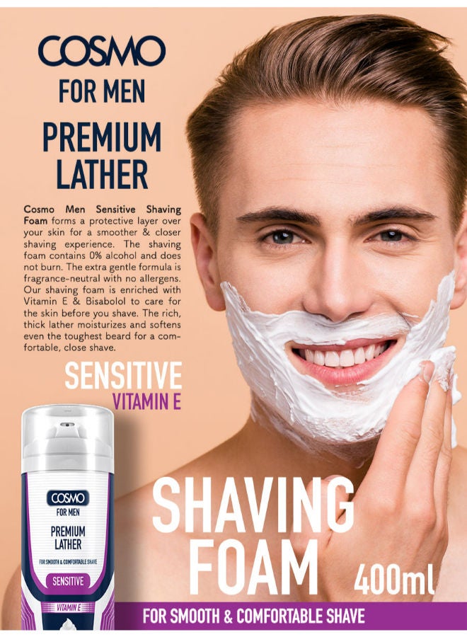 COSMO رغوة حلاقة حساسة مميزة للرجال 400 مل، فيتامين E - Image 2
