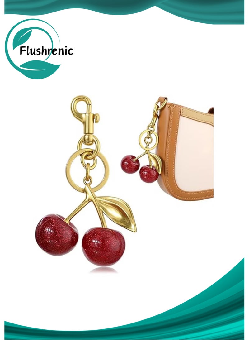 Flushrenic Cherry Keychain,Glitter Cherry Bag Charm with Key Ring and Clip,Sparkling Resin & Metal Accessory for Purses and Bags,Mothers Day Birthday Ideas - Image 1